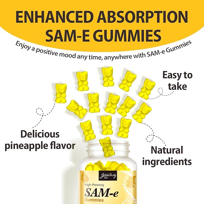 Jovianoy SAM-e Gummies with L-Tyrosine, Vitamin B Complex & NAC, CoQ10, High-Potency SAM-e Supplement - Pineapple Flavor, for Mood, Joint, Cognitive & Liver Detox, Vegan Friendly, 90 Gummies