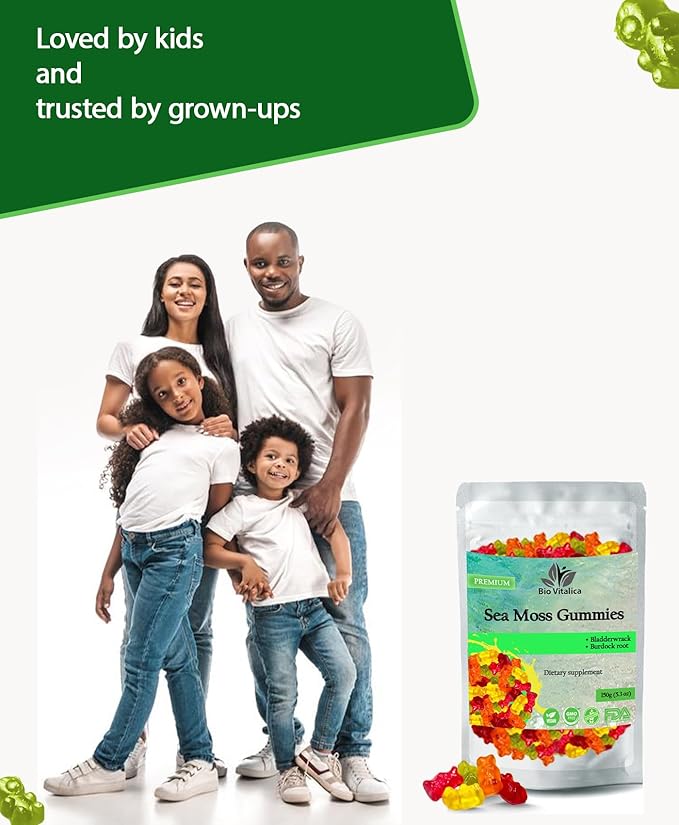 BIO VITALICA Sea Moss Gummies – with Bladderwrack & Burdock Root – Wildcrafted Gel + Powder – Vegan, Keto, Non-GMO, Gluten-Free – Fruity Mineral-Rich Gummies – 50 Count (2 Pack)