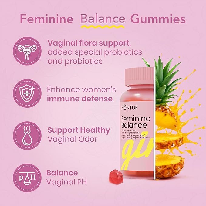 Premium Diamond Feminine Balance Gummies-pH Balance with Prebiotics & Lactobacillus Probiotic Blend&Hawaiian Pineapple Immune Support,Vegan& Non-GMO (60 Gummies)