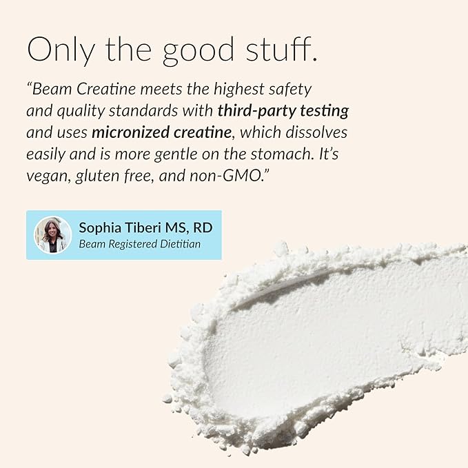 Beam Creatine Monohydrate Powder – 5g Micronized Creatine Monohydrate, Flavored Creatine for Women & Men, Muscle Strength, Growth & Cognitive Support, Blue Raspberry Flavor, 30 Servings