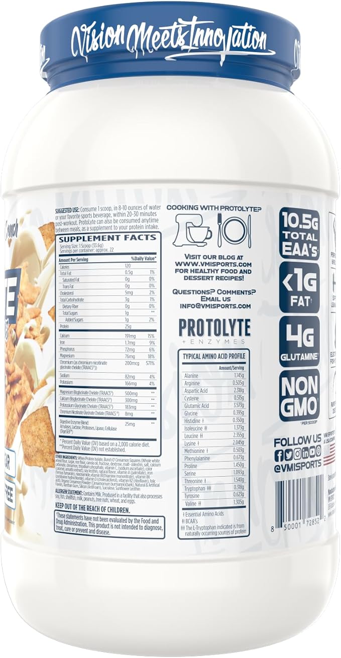 VMI Sports | ProtoLyte Whey Isolate Protein Powder | Low Calorie Whey for Weight Loss and Muscle Gain | Digestive Enzymes | Non-GMO (1.6 lb, Cinnamon Crunch)