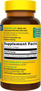 Nature Made Vitamin B12 1000 mcg, Dietary Supplement for Energy Metabolism Support, B12 Vitamins 1000 mcg, 90 Softgels, 90 Day Supply