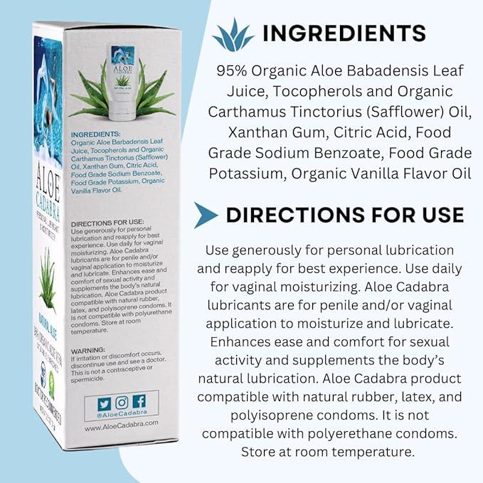 Aloe Cadabra Natural Water Based Personal Lubricant and Vaginal Moisturizer, Organic Aloe Lube, Non-Staining, pH Balanced (Unscented 2.5 Oz, 3 Pack)