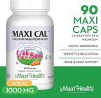 Maxi Health Calcium 1000 mg Supplement with Vitamin D3 (1000 IU) and Magnesium (500 mg) - Bone, Teeth and Joint Support for Men and Women - 90 Capsules