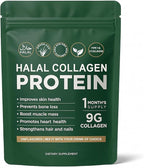 Halal Collagen Protein Powder, Grass-Fed Collagen Peptides Powder, Type I&III, 100% Hydrolyzed for Hair, Skin, Nails, Gut, Bone & Joint Health for Women and Men, Sugar Free, Unflavoured (1)