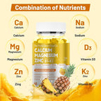 Calcium Magnesium Zinc Gummies with Vitamin D3 & K2 for Bone, Muscle & Immune Support - High Potency Enhanced Absorption - 60 Mango Pineapple Gummies