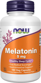 NOW Foods Supplements, Melatonin 5 mg, Free Radical Scavenger*, Healthy Sleep Cycle*, 180 Count (Pack of 1)