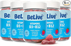 BeLive Vitamin D3 Gummies with B12 Vitamins - Immune Support Gummies with Vegan Vitamin B12 & D3, Provides Enhanced Bone & Muscle Strength, Hearth Health and Energy - Strawberry Flavor | 5-Pack