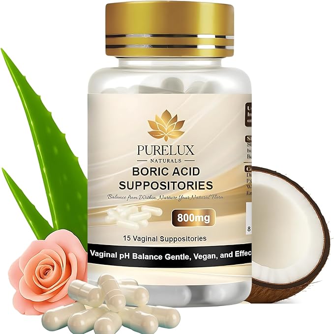 PureLux Boric Acid Capsules for Women 800mg Size 000 15 Count Daily Intimate Balance and Odor Control Plant-Based Fragrance-Free Formula