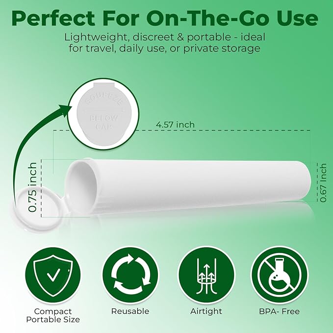 Kopperko Plastic Medicine Bottles (116mm, 4.6 Inch 1000-Pack) | Child Resistant Small Tube Containers | Small Storage Tube for Spices | Airtight, UV Resistant & Waterproof (White Plastic)