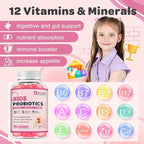 Probiotics for Kids, Kids Probiotic-Multivitamin Gummies with 5 Billion CFUs for Digestive Health & Immune Support, with Vitamins, Prebiotics, Minerals for Children, Natural Peach Flavor, 45 Servings