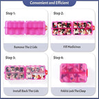 Foldable & Portable Weekly Pill Organizer 2 Times a Day with Clear Printed Labels - 7 Day AM PM Medicine Box, Week Daily Travel Pill Case Holder for Medications, Vitamin, Supplement - Clear Pink