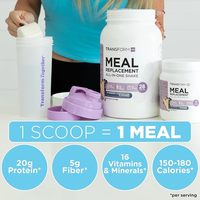 TransformHQ Meal Replacement Shake Powder 28 Servings (Blueberry Cheesecake) - Gluten Free, Non-GMO