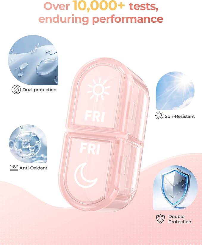 Weekly Pill Organizer 7 Day AM PM - Travel Pill Box 2 Times a Day with One-Hand Easy-Open Lid, 14 Compartments Portable Medicine Case for Daily Vitamins, Fish Oil, Pills and Supplements