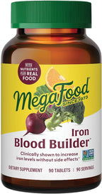MegaFood Blood Builder Iron Supplement for Women & Men - Increase Iron Levels Without Side Effects - Combats Fatigue - with Vitamin B12, Folic Acid & Vitamin C for Absorption - Vegan - 90 Tablets