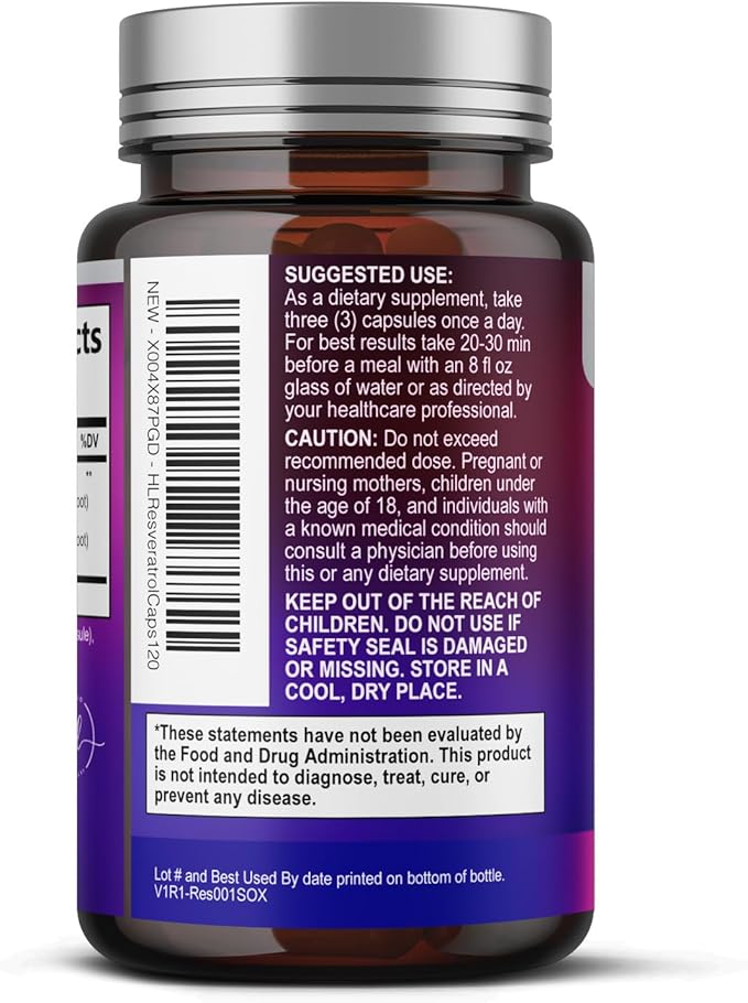 Resveratrol Blend 1800mg per Serving Supplement - Extra Strength Antioxidant Complex for Healthy Aging & Immune Support, Heart Health & Energy Support, Bioavailable Trans-Resveratrol - 120 Capsules