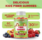 Vitamatic Kids Prebiotic Fiber Gummies – Extra Strength 4g Fiber – Zero Sugar Added – 60 Pectin-Based Gummies – Digestive Health & Regularity Support
