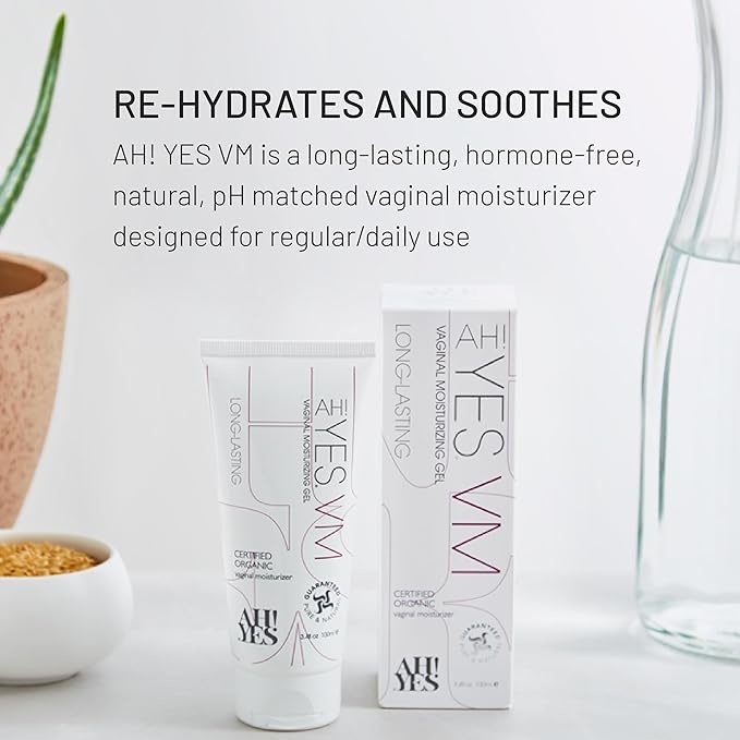 AH! YES® VM Water Based Vaginal Moisturizer | Long Lasting & Fast Acting for Vaginal Dryness & Irritation | pH Matched | Estrogen Free | Certified Organic & Natural (3.4 fl oz)