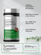 Horbäach Turmeric Curcumin Supplement | 180 Capsules | with Black Pepper & Tart Cherry | Non-GMO & Gluten Free