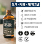 Bioactive Colloidal Silver - 8 oz, Glass Bottle, Vegan, Safe Doses with Highest Effectiveness - Nano Ions, 30 PPM - Immune Support (48 Servings)