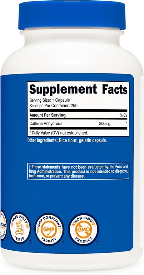 Nutricost Caffeine Pills, 200mg Per Serving (250 Caps)