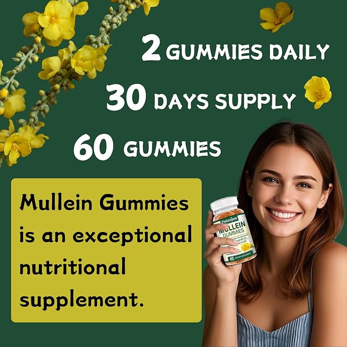 1 Pack Organic Mullein Gummies for Lungs, 2000MG Mullein Leaf Extract Supplement | Quercetin, Bromelain for Respiratory & Immune Support | Vegan, Sugr-Free, Mango Flavor | 60 Count