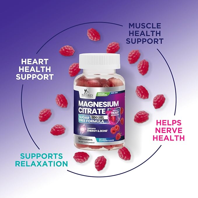 Magnesium Citrate Gummies - Sugar Free - High Absorption & Bioavailability Magnesium Gummy Supplement - Improved Vegan Formula - Supports Bones, Muscles, Calm, & Relaxation - Mag Citrate - 60 Gummies