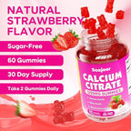 Calcium Citrate Gummies 1200 mg - High Absorption Calcium for Strong Bones, Muscles & Immune Support - Vegan, Non-GMO, Natural Strawberry Flavor, 60 Count