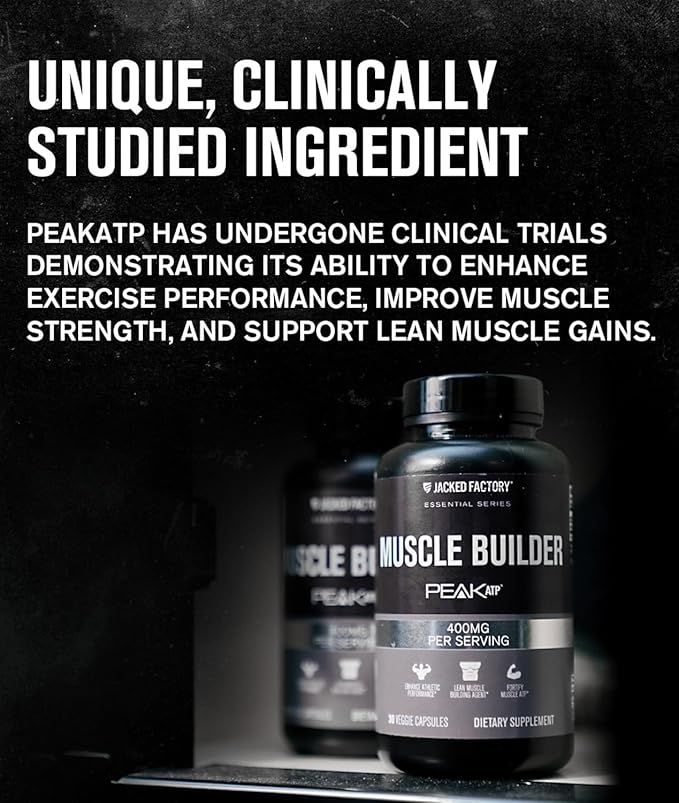 Jacked Factory Essentials Muscle Builder - ATP Muscle Builder for Men with Peak ATP to Support Muscle Gain, Enhance Athletic Performance, & Increase Strength - 30 Capsules