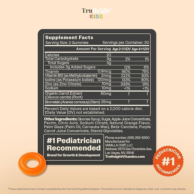 TruHeight Kids Appetite Booster Gummies (Orange, Ages 2+) All Natural Toddler & Kids Appetite Stimulant to Eat More - Weight Gain Supplements - Vitamins for Underweight Children - Picky Eater Vitamin