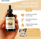 Maxi Health Iron Supplement 15mg Per ML – Increase Energy and Blood Levels Without Nausea or Constipation – Liquid Iron Drops for Men, Women, and Kids – 2 oz. (2 oz, 2 Pack)