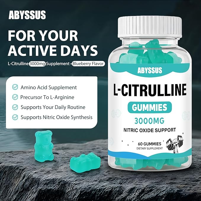 ABYSSUS L Citrulline Gummies for Men 3000mg - Nitric Oxide Supplement for Muscle & Energy, Chewable L-Citrulline Supplements for Daily Performance, 60 Count