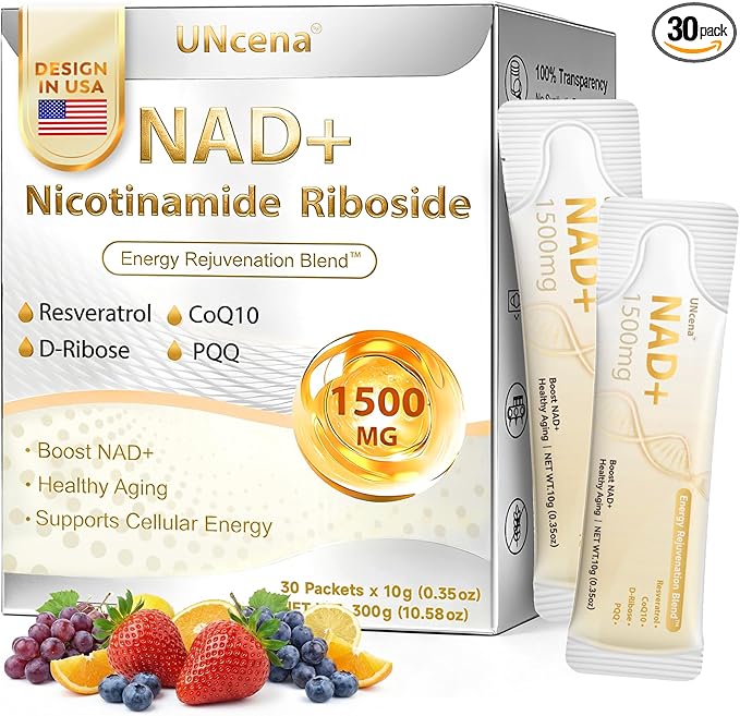 NAD+ Liquid Supplement 1500mg - NAD Nicotinamide Riboside & Resveratrol with PQQ CoQ10, NAD Plus Help Support Absorption - Boosts Cellular Energy, Overall Vitality for Women & Men (30 Packets)
