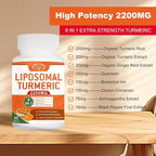 2200mg Liposomal Turmeric Curcumin Supplement with Black Pepper & Ginger Enhanced Absorption - 95% Curcumin Extract for Joint Support 60 Capsules