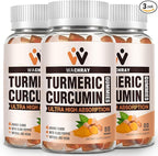 Turmeric Curcumin Gummies with Ginger & Black Pepper Extract - 3 Pack Tumeric Gummy Supplements for Pain Inflammation Joint Weight Health Support - Vegan, Organic, Gelatin-Free - for Adults and Kids