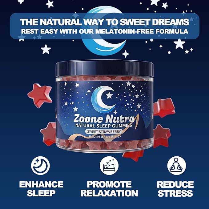 Sleep Gummies for Adults – Melatonin Free Gummies with 5-HTP, L-Theanine, Magnesium & Valerian Root – Vegan, Halal, Sugar & Gluten Free – Sweet Strawberry 60 Count