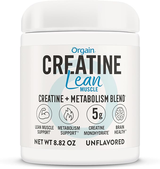 Orgain Micronized Creatine Monohydrate Lean Muscle Powder with Metabolism Blend, Unflavored, 50 Servings, Supports Muscle Strength and Brain Health, No Dairy or Soy, Gluten Free, Vegan
