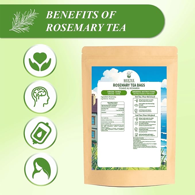 WT WEETEE Rosemary Leaf Tea Bags 100 Count,100% Caffeine-Free Herbal Tea Made from Pure Rosemary Leaves, Supports Digestion & Antioxidants
