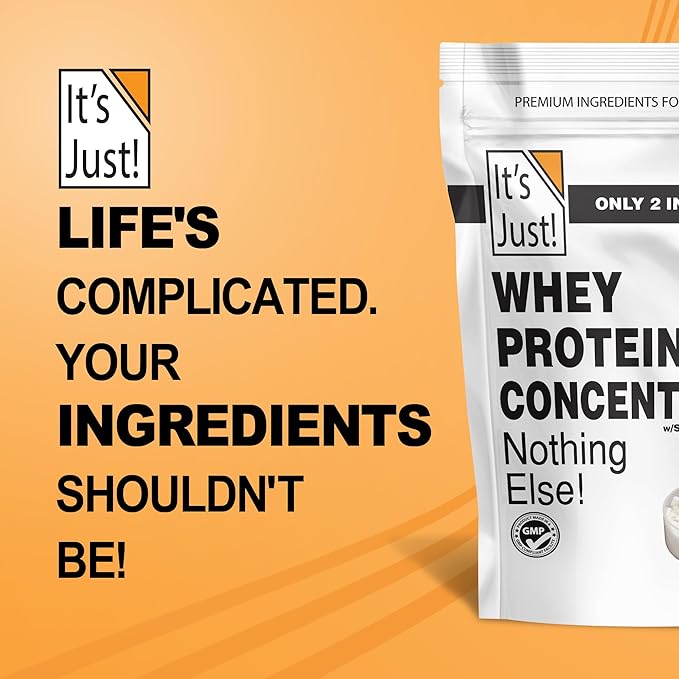 It's Just! - 100% Whey Protein Concentrate, GLP-1 Friendly, Made in USA, No RBST/rBGH Hormones, Premium WPC-80, No Added Flavors or Artificial Sweeteners (1.25 Pound, Unflavored)