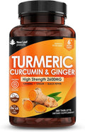 Turmeric Tablets - High Strength Extract with Black Pepper & Ginger (365 Tablets) Active 95% Turmeric Curcumin Supplements, Vegan, GMP, GMO Free Gluten Free, UK Made by New Leaf