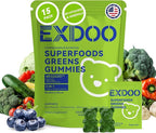Super Greens Fiber Gummies Multivitamin Superfood Gummy with Spirulina Chlorella Prebiotic Probiotic Postbiotic for Digestive Health Supplement 15 Packs 120 Gummies