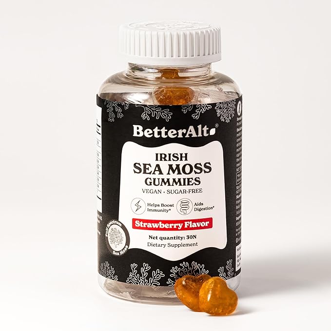 Better Alt Irish Sea Moss Gummies | Strawberry Flavor | Lab-Tested for Purity | Supports Immune Health & Energy | 1-Month Pack