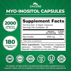 Zazzee Myo-Inositol Capsules, 2000 mg per Serving, 180 Vegan Capsules, Ideal Dosage for 40:1 Ratio, Certified Kosher, Hormone Balance & Healthy Ovarian Function Support, Non-GMO, Made in the USA