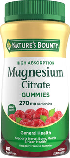 Nature's Bounty Magnesium Citrate Gummies for Adults, Supports General Health, Bone, Nerve, Muscle & Heart Health Support, 270mg per Serving, Vegan, Non-GMO - Raspberry 90 Count