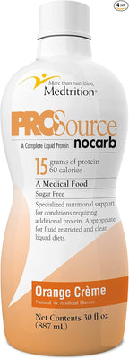 Liquid Collagen Peptides Type I, III 15 Grams Protein per Oz. |Prosource NoCarb Orange Crème 4 Bottles Pack Medtrition|