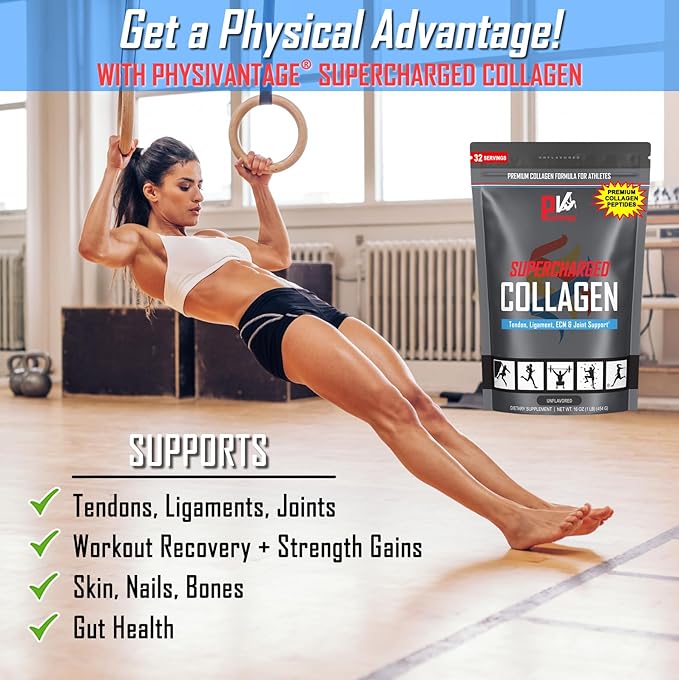PhysiVantage Supercharged Collagen Peptides Powder - Hydrolyzed Collagen for Joint, Tendon, Ligament, & Skin Health - Lemon Honey Tea, Keto, Paleo, 16oz | Enhanced with Vitamin C, BCAAs, Grass-Fed
