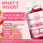 2 Pack Liposomal Alpha Lipoic Acid Gummies 2000mg Gummies,High Potency ALA Complex Biotin & Benfotiamine for Antioxidant, Brain Health and Nerve* Support,Liposomal Enhance 98% Absorption