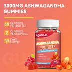 Ashwagandha Gummies 3000mg for Stress Relief, Calm & Relaxation Support with Magnesium & Vitamin D, Vegan, Gluten-Free, Natural Raspberry Flavor, 60 Count