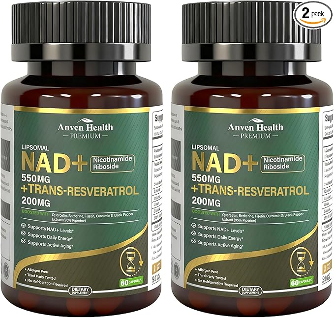 Liposomal NAD+ Resveratrol Supplement - NMN Alternative with Trans-Resveratrol, Quercetin & Fisetin - NAD Plus Booting for Women and Men, Cellular Energy & Healthy Aging, Non-GMO | 120 Capsules