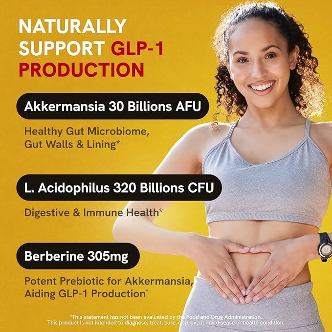 Akkermansia Muciniphila Probiotics 320 Billion CFU| Probiotic and Prebiotic | Akkermansia Probiotics for gut health | Inulin Prebiotic Fiber Capsules Astaxanthin & Berberine & Chromium 480 caps 4 pack